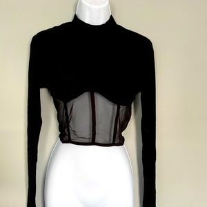Black solid and mesh crop top